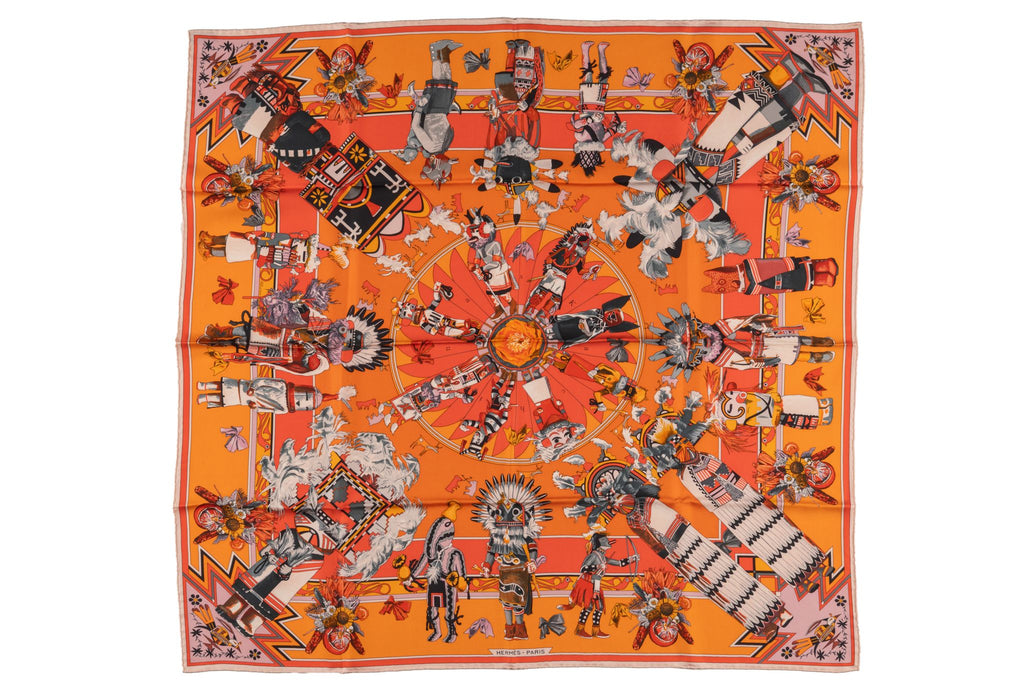 Hermès Orange "Kachinas" Silk Scarf