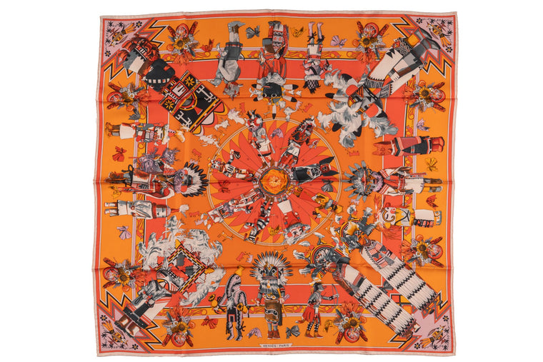 Hermès Orange "Kachinas" Silk Scarf