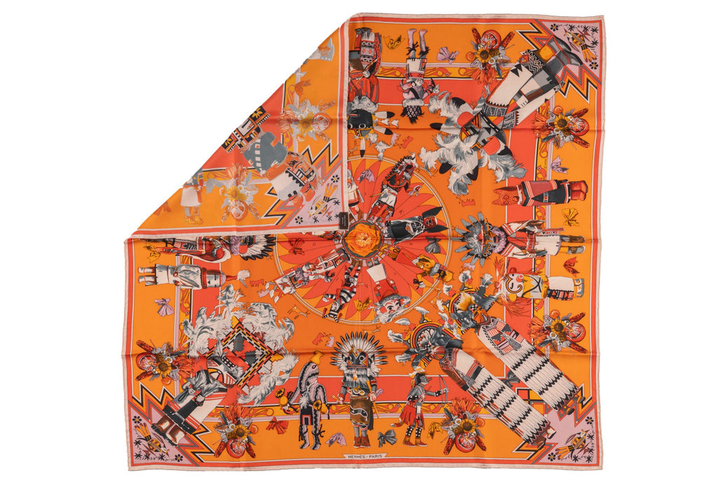 Hermès Orange "Kachinas" Silk Scarf