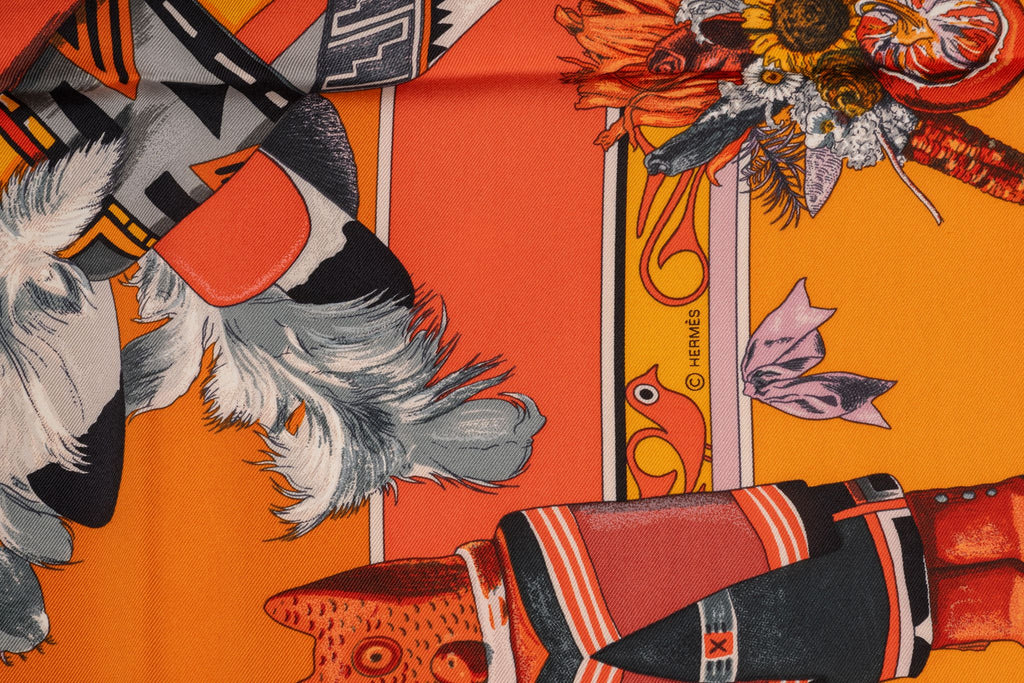 Hermès Orange "Kachinas" Silk Scarf