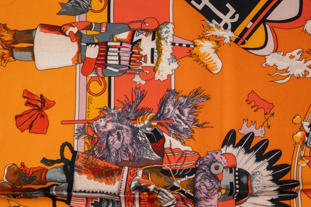 Hermès Orange "Kachinas" Silk Scarf