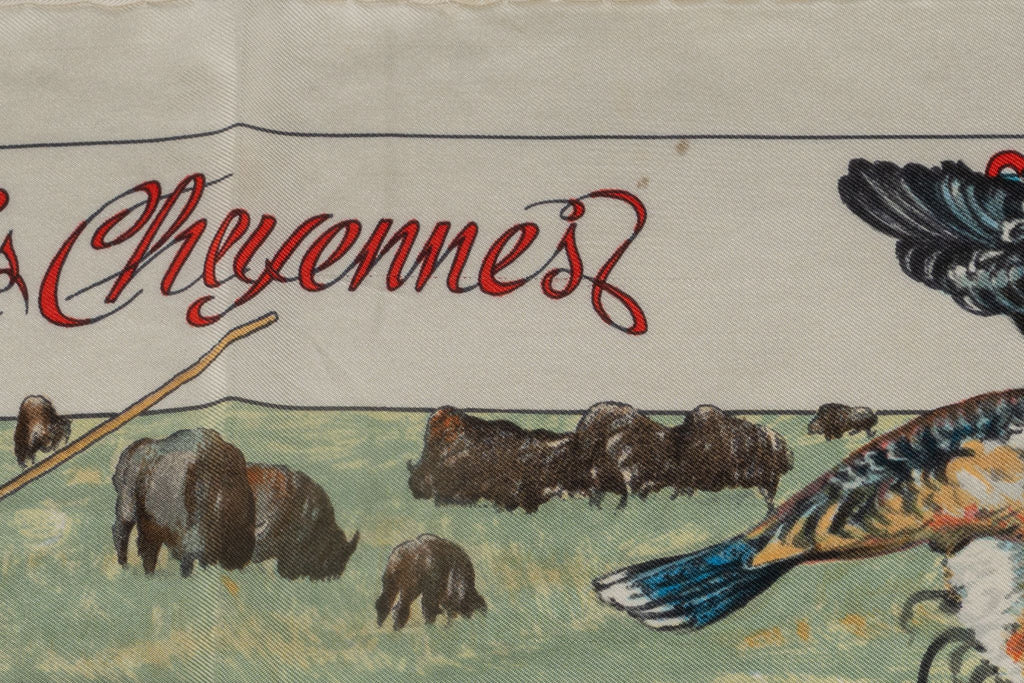 Hermès "Les Cheyennes" Cream Silk Scarf