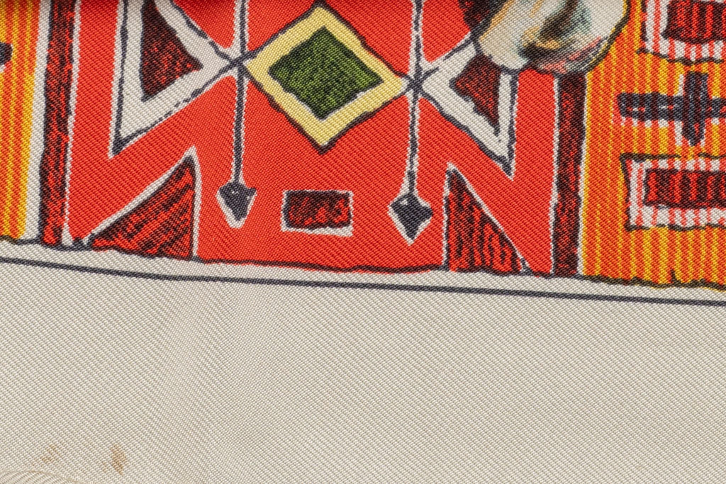 Hermès "Les Cheyennes" Cream Silk Scarf