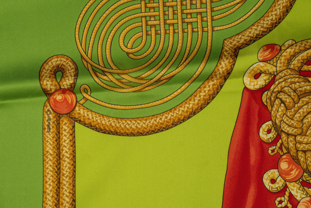 Hermès Green "Brandebourgs" Silk Scarf