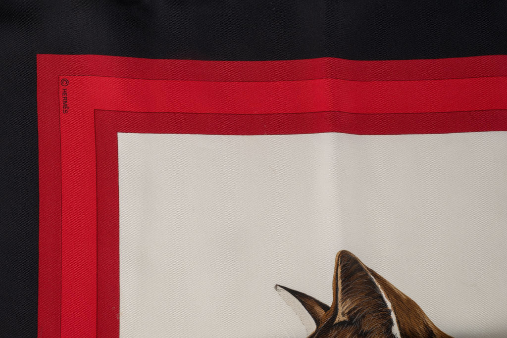 Hermès "Les Chats" Black Red Silk Scarf
