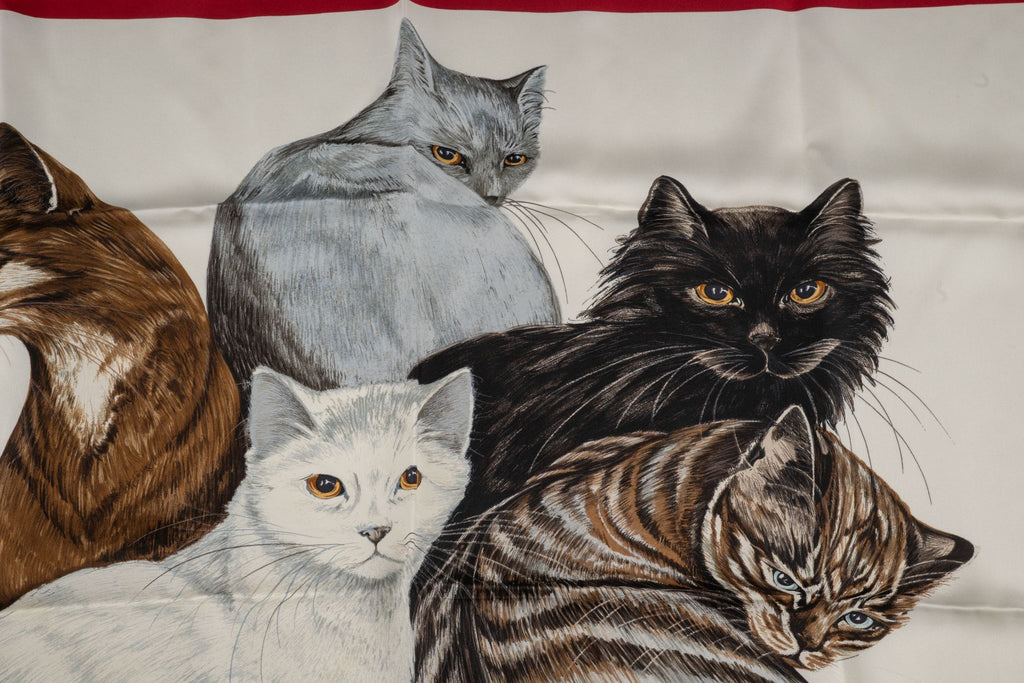 Hermès "Les Chats" Black Red Silk Scarf