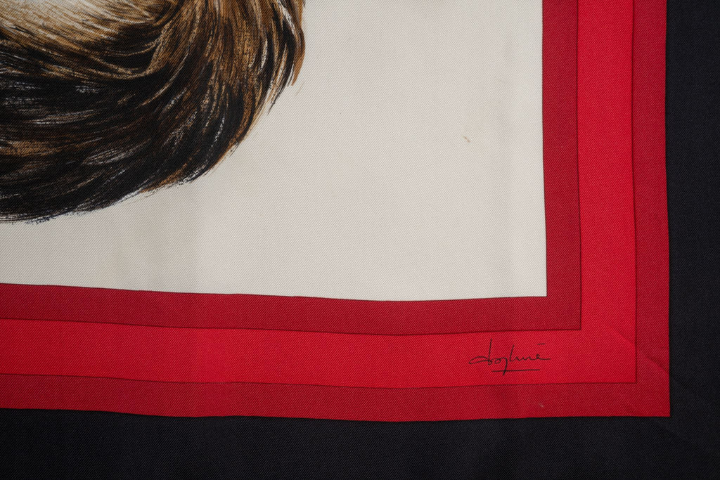 Hermès "Les Chats" Black Red Silk Scarf