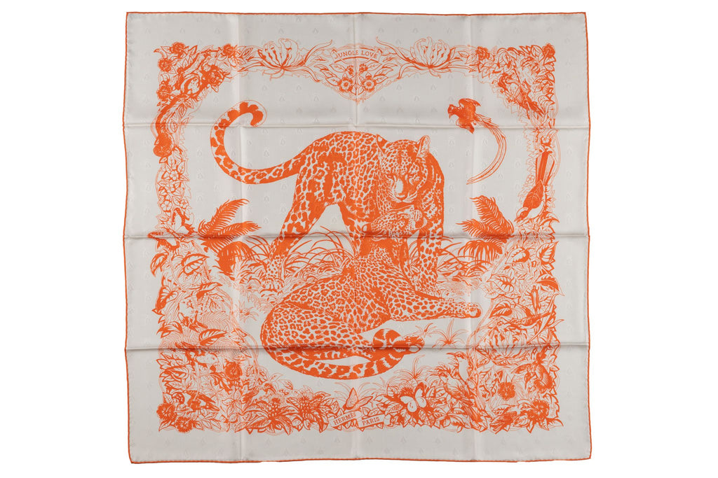 Hermès "Jungle Love" Silk Scarf White