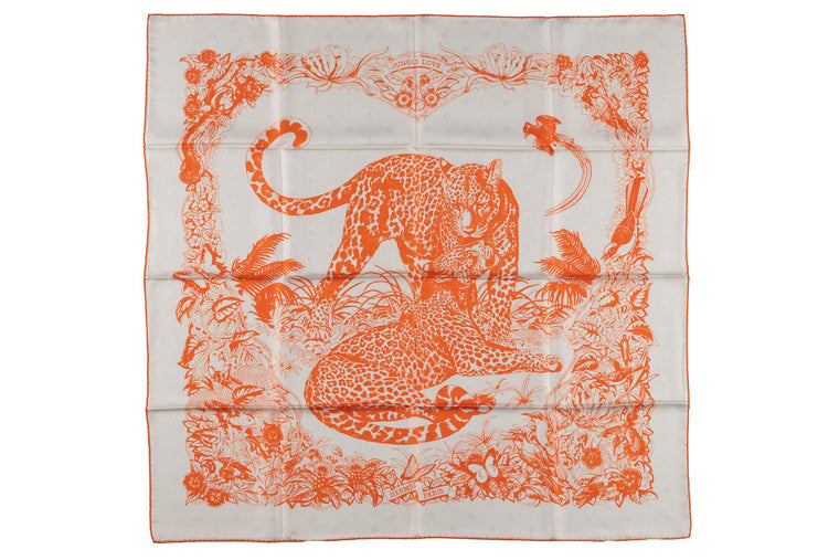 Hermès "Jungle Love" Silk Scarf White