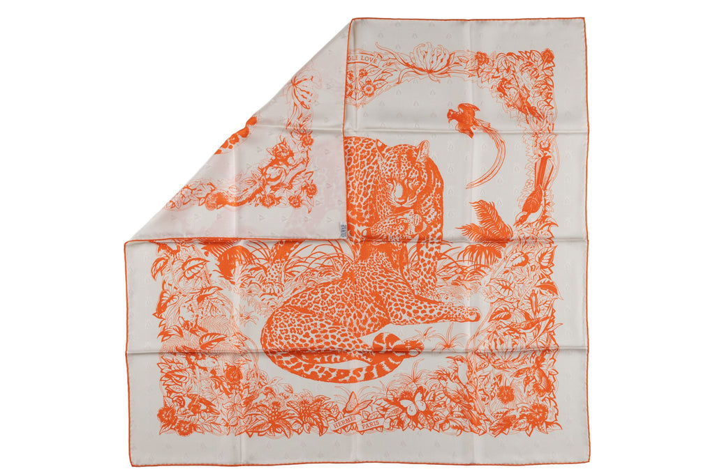 Hermès "Jungle Love" Silk Scarf White