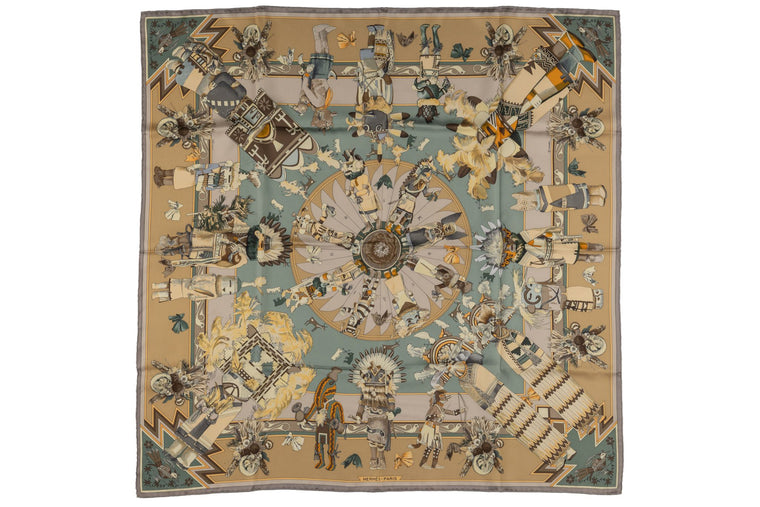 Hermès "Kachinas" Beige Silk Scarf