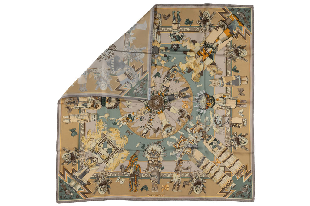 Hermès "Kachinas" Beige Silk Scarf