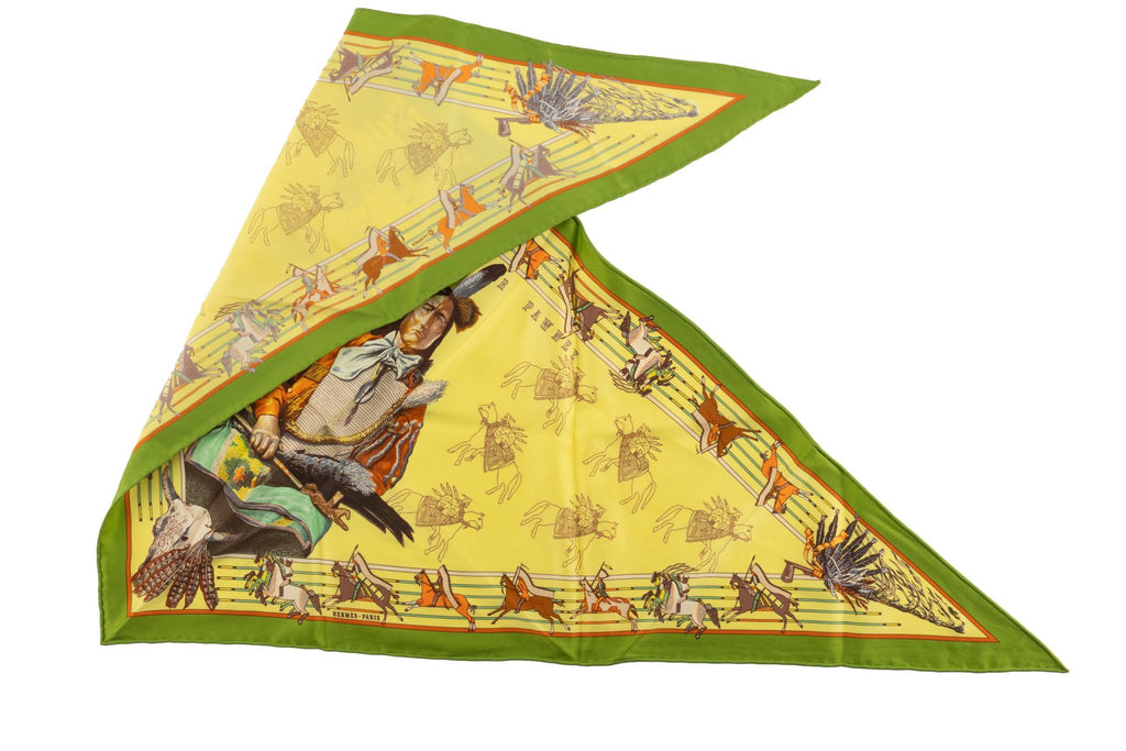 Hermès Yellow Pawnee Triangle Scarf
