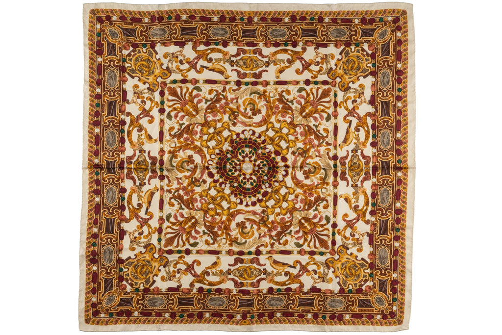 Chanel Vintage Cream "Bijoux" Silk Scarf