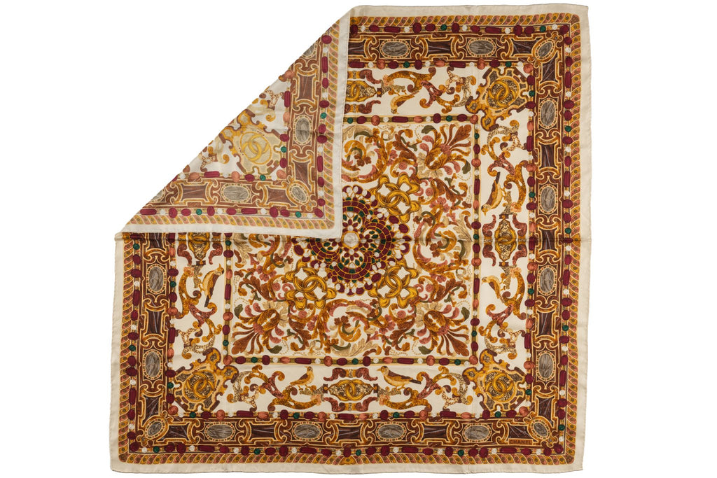 Chanel Vintage Cream "Bijoux" Silk Scarf