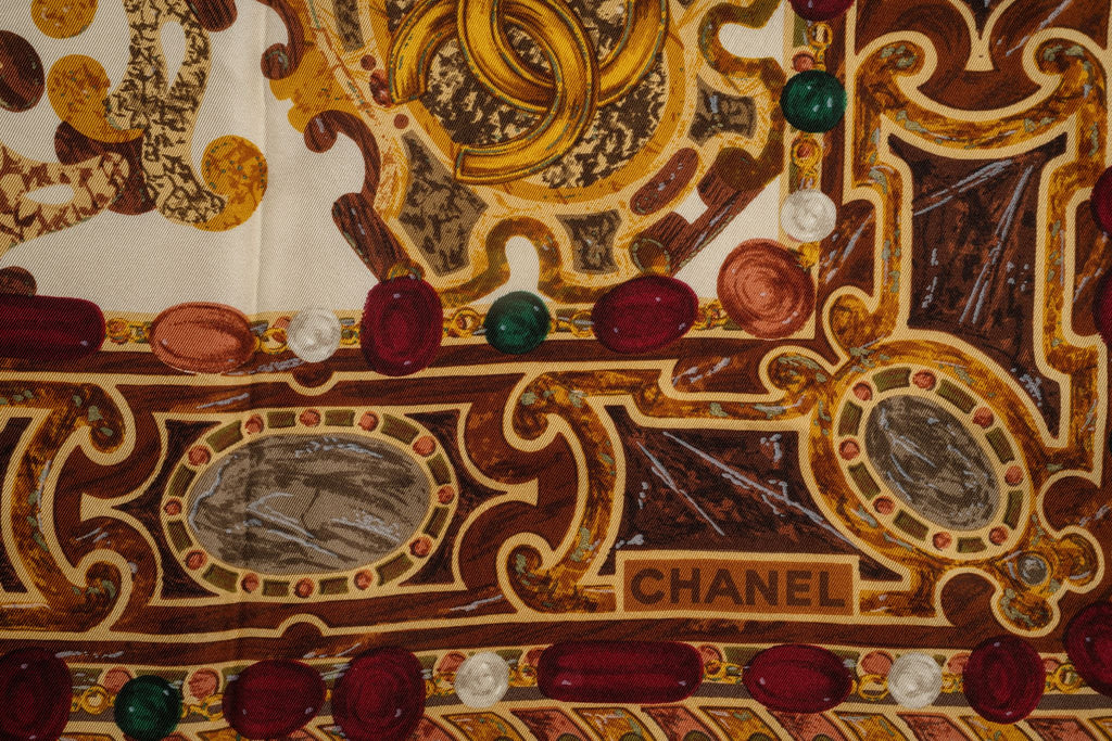 Chanel Vintage Cream "Bijoux" Silk Scarf