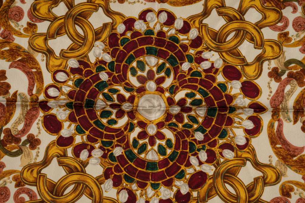 Chanel Vintage Cream "Bijoux" Silk Scarf