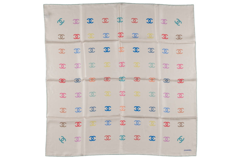 Chanel New Silk White CC Logo Scarf