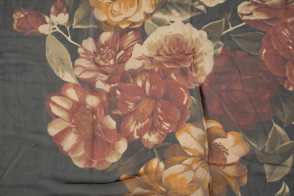 Chanel Black Floral Silk Chiffon Shawl