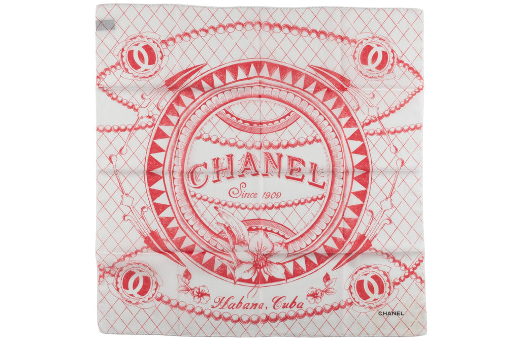 Chanel Cotton Havana Cuba Scarf White