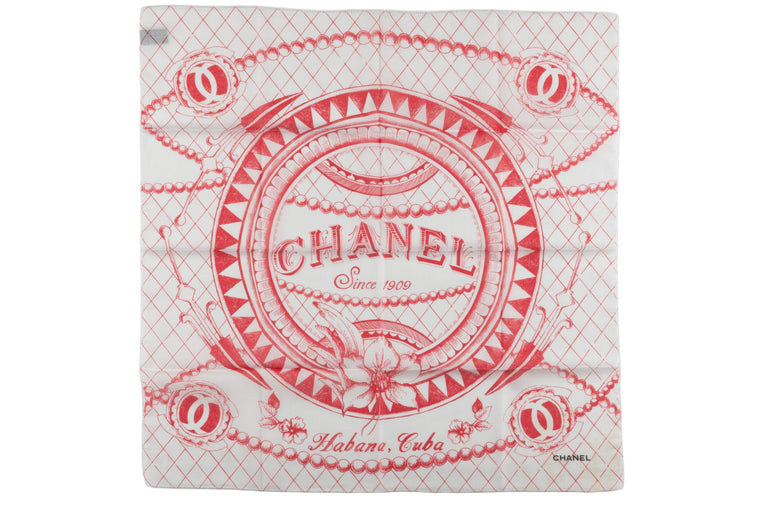 Chanel Cotton Havana Cuba Scarf White