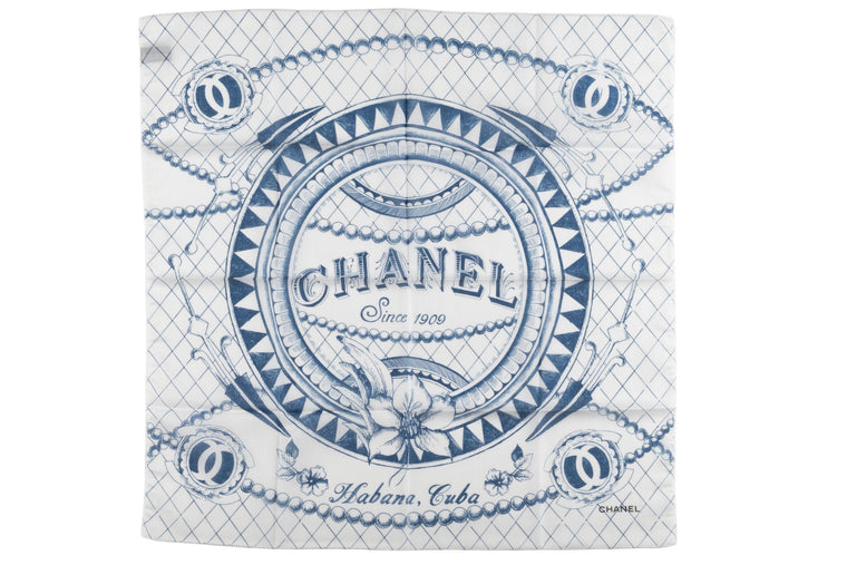 Chanel New Havana Cuba Scarf White Blue