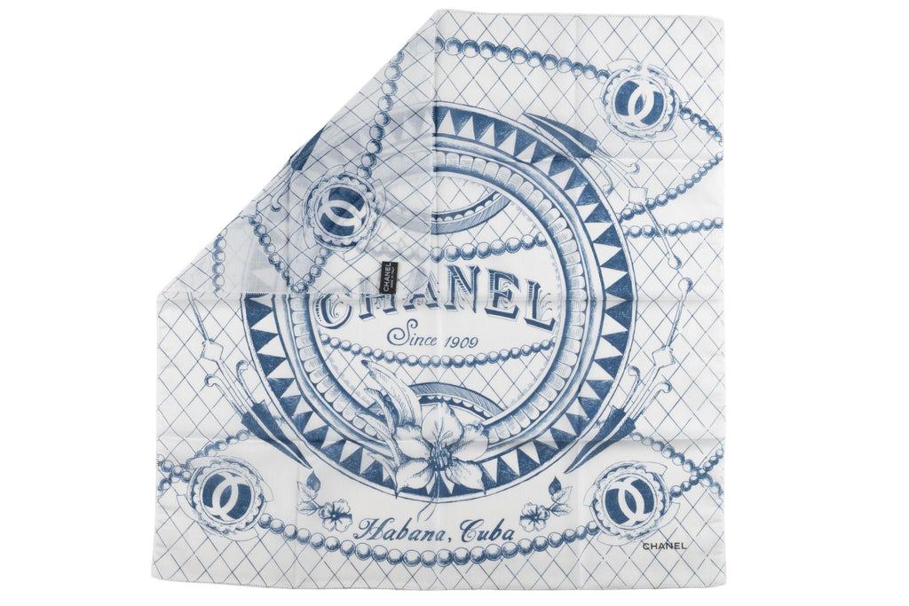 Chanel New Havana Cuba Scarf White Blue