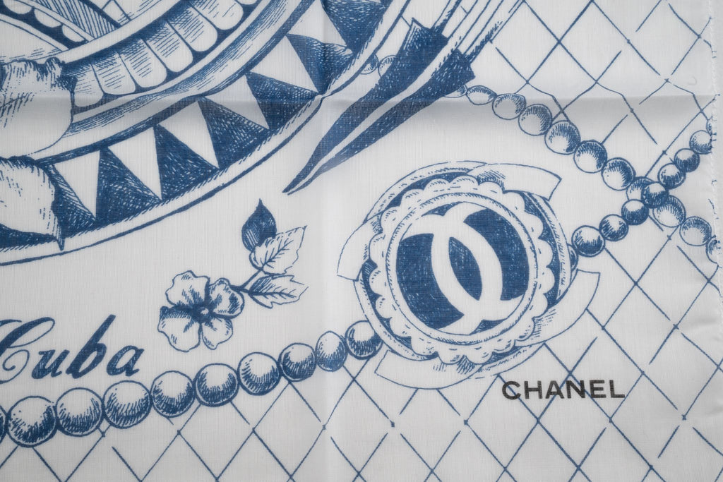 Chanel New Havana Cuba Scarf White Blue
