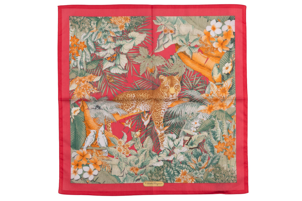 Ferragamo "Jungle" Red Cotton Scarf