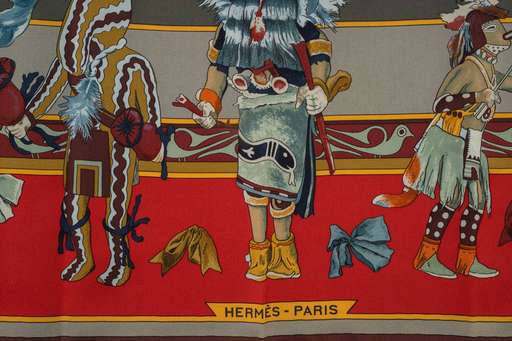 Hermès New Taupe Red Kachina Silk Scarf