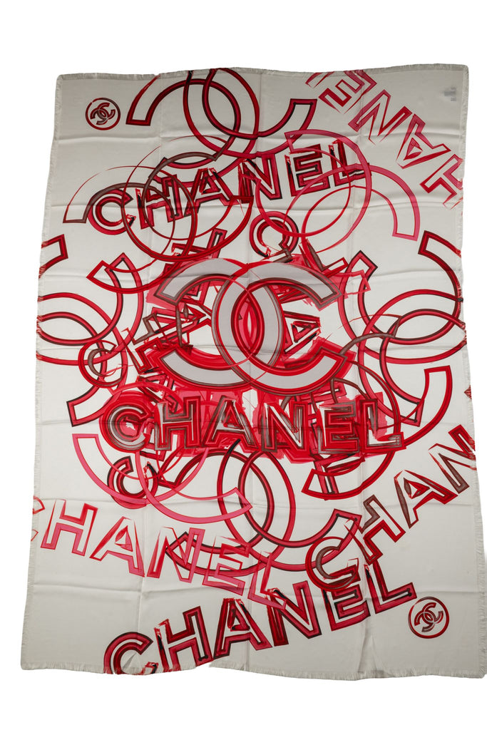 Chanel New Red Graffiti Silk Shawl
