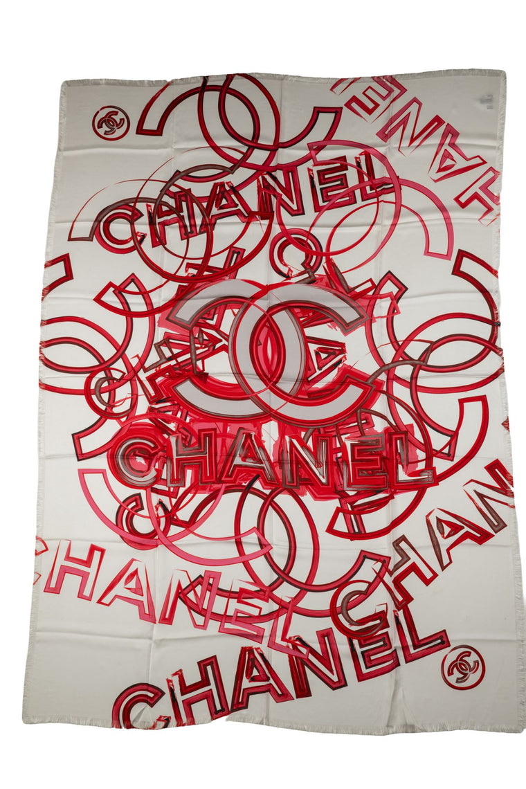 Chanel New Red Graffiti Silk Shawl