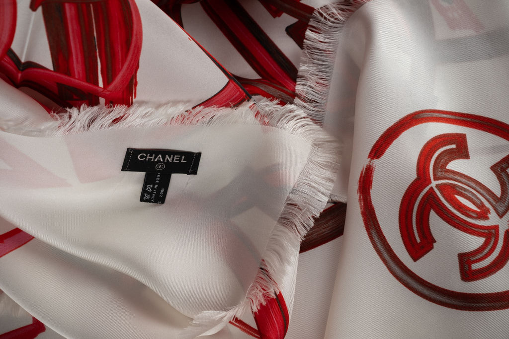 Chanel New Red Graffiti Silk Shawl