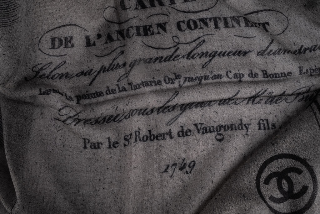 Chanel New Gray Cashmere Map Shawl