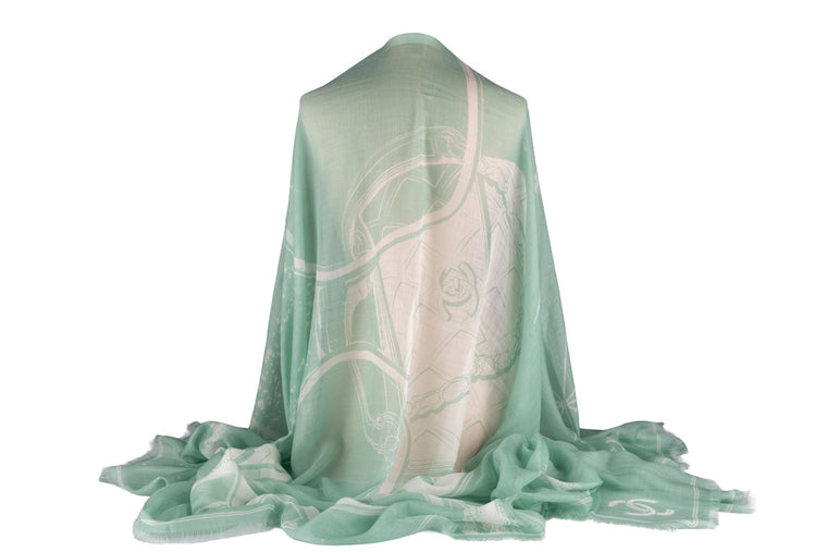 Chanel New CC Cashmere Aqua Shawl