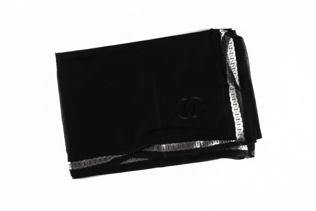 Chanel New Black CC Silk Chiffon Shawl