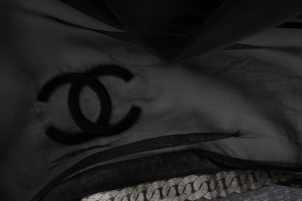 Chanel New Black CC Silk Chiffon Shawl