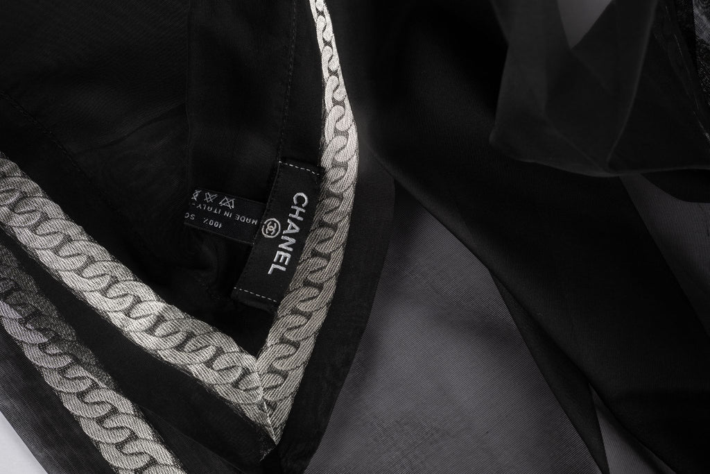 Chanel New Black CC Silk Chiffon Shawl