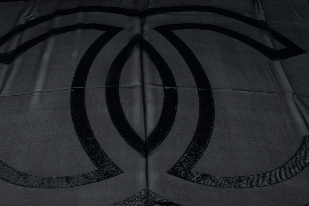 Chanel New  Black CC Logo Silk Shawl