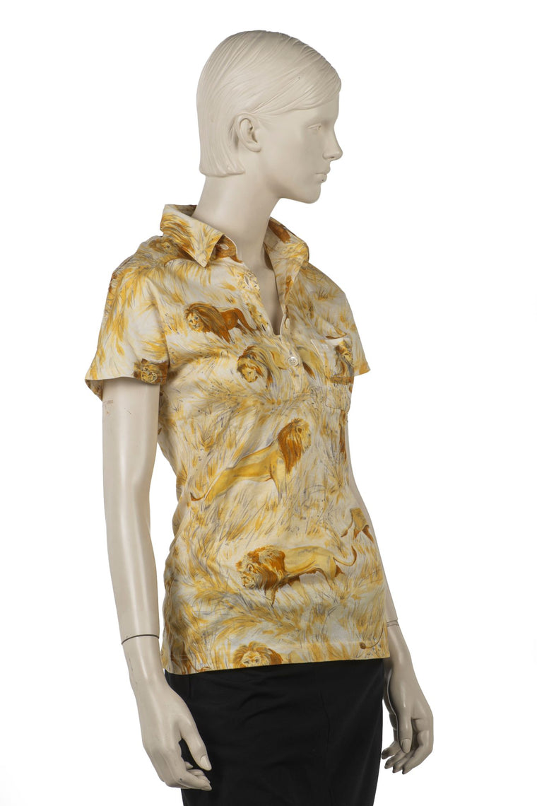 Hermès Lion Short Sleeve Cotton Shirt
