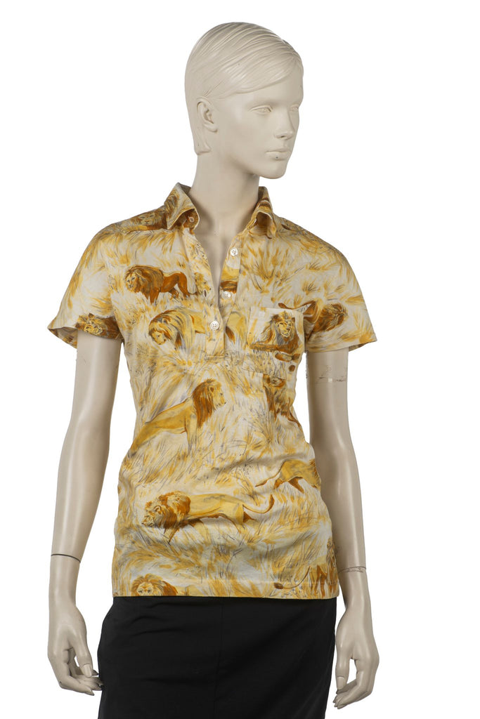 Hermès Lion Short Sleeve Cotton Shirt