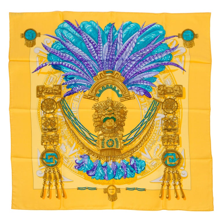 Hermès Yellow/Blue Aztec Silk Scarf