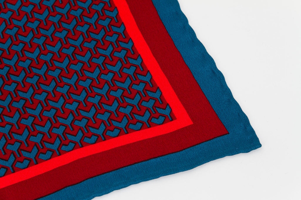 YSL Geometric Blue/Red Silk Scarf