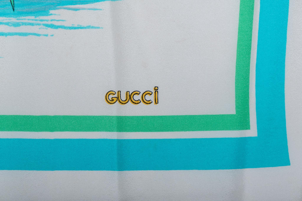 Gucci Birds White & Green Silk Scarf