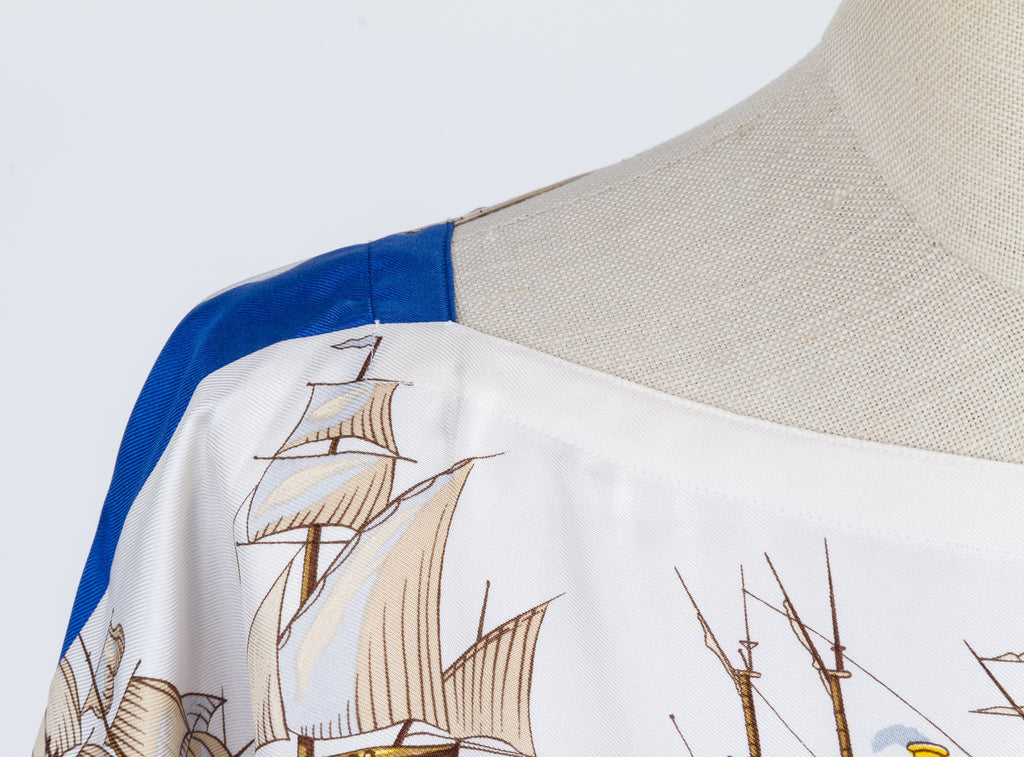 Hermès Vessels Silk Dress White/Blue