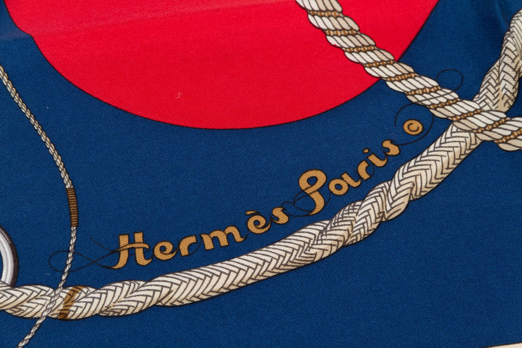 Hermès Clic Clac Red Blue Silk Scarf