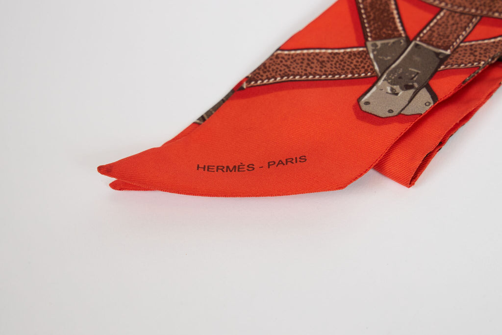 Hermes Orange Ribbon Silk Twilly Scarf