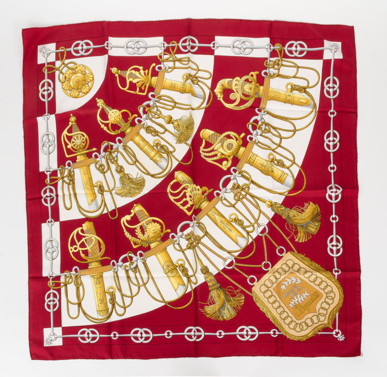Hermes Cliquetis Silk Red Gold Scarf