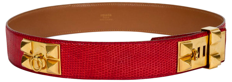 Hermès Red Collier De Chien Lizard Belt