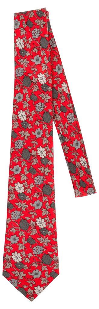 Hermès Red & Gray Flowers Tie